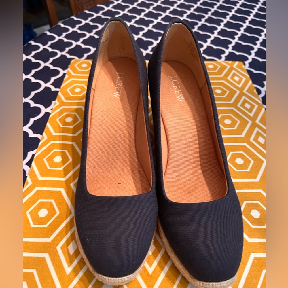 JCrew espadrille navy pump wedge size 9 1/2
